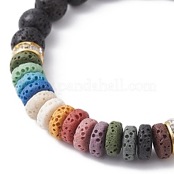 Dyed Colorful Natural Lava Rock & Rhinestone Beaded Stretch Bracelets for Women&nbsp;BJEW-JB09668-02