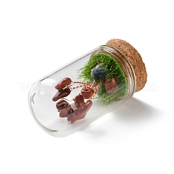 Natural Red Jasper Chips Money Tree in Dome Glass Bell Jars with Wood Base Display Decorations&nbsp;DJEW-K030-02C