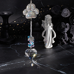 Pet Memorial Alloy Rhinestone Cat Paw Print Hanging Suncatchers&nbsp;HJEW-WH20022-03S