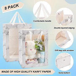 Folding Marble Print Paper Gift Bags with Handle and Plastic Visible Window&nbsp;ABAG-WH0038-53