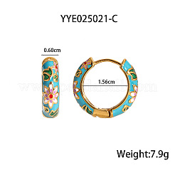 Chinese Retro 304 Stainless Steel Enamel Ring with Flower Pattern Hoop Earrings&nbsp;BB7359-2