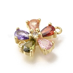 Brass Pave Glass Flower Connector Charms&nbsp;KK-M295-17G-03