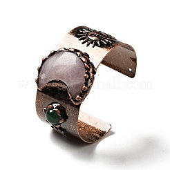 Natural Rose Quartz & Agate Crescent Moon and Sun Open Cuff Bangle&nbsp;G-D468-25R-01