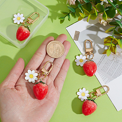 4Pcs Strawberry Resin & Alloy Enamel Flower Pendant Decoration&nbsp;HJEW-PH02075