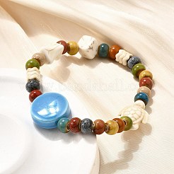 Handmade Porcelain Beads & Synthetic Howlite Beads Stretch Bracelets for Women&nbsp;LS-BJEW-D307-01E