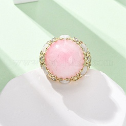 Half Round Natural Gemstone Cubic Zirconia Cuff Rings&nbsp;RJEW-M076-01G