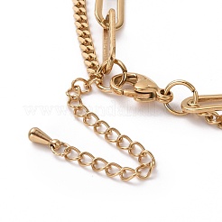 PVD Vacuum Plating 304 Stainless Steel Double Chains Multi Layered Necklaces Necklace with Plastic Pearl Beaded for Women&nbsp;STAS-E155-01G