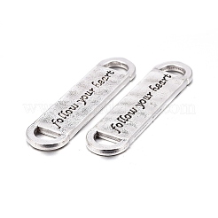 Rectangle Carved Word Follow Your Heart Tibetan Style Alloy Message Links for Bracelet Making&nbsp;TIBE-3319-AS-FF