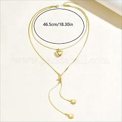 Minimalist European Style Stainless Steel & Alloy Heart Pendant Snake Chain Y-Shaped Double Layer Necklace for Women Daily Wear Gift&nbsp;ZC6698-1