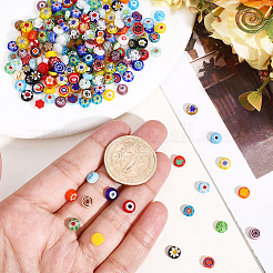 4 Strands Handmade Millefiori Glass Flat Round Bead Strands&nbsp;LK-PA0001-06B