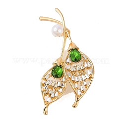 Calla Flower Alloy Crystal & Emerald Rhinestone Brooches&nbsp;JEWB-M046-25G