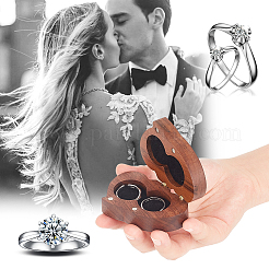 Portable Walnut Wooden Couple Ring Boxes&nbsp;OBOX-WH0015-03