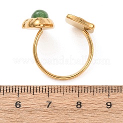 Brass with Natural Gemstone Open Cuff Rings for Women&nbsp;RJEW-K261-08A-G