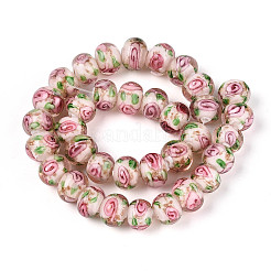 Handmade Lampwork Inner Flower Rondelle Beads Strands&nbsp;LAMP-T022-24J