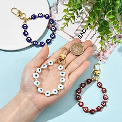 3Pcs 3 Colors Handmade Evil Eye Lampwork Flat Round Bead with Brass Pendant Decorations&nbsp;HJEW-YW00487