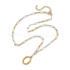 304 Stainless Steel Oval Pendant Two Tone Paperclip Chain Necklaces&nbsp;NJEW-JN06557