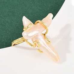 Cross Natural Pearl Finger Rings&nbsp;RJEW-K286-08G