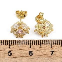 Brass Micro Pave Clear Cubic Zirconia Flat Round Stud Earrings&nbsp;EJEW-L101-01G