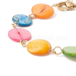 Natural Shell Flat Round Link Chain Bracelet&nbsp;BJEW-C015-17G