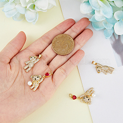4Pcs 2 Style Brass Micro Pave Cubic Zirconia Charms&nbsp;KK-HY0003-14