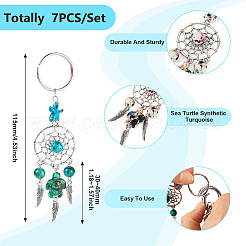 7Pcs Synthetic Turquoise & Alloy Keychain&nbsp;KEYC-TAC00042