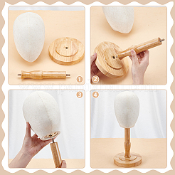 Desktop Head Shaped Wood Covered with Cloth Hat Display Racks&nbsp;AJEW-WH0816-104