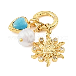 Brass Micro Pave Clear Cubic Zirconia & Plastic Imitation Pearl & Resin Pendants&nbsp;CU-CBA1242-01E-G