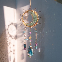 Wire Wrapped Natural Green Aventurine & Metal Sun with Moon Pendant Decorations&nbsp;PW-WG96896-01