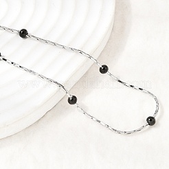 304 Stainless Steel Boston Link Chain with Rondelle Beads Necklaces&nbsp;NJEW-K305-03P