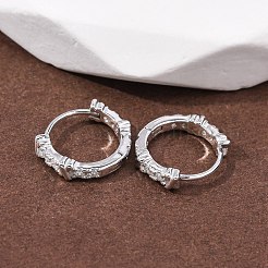 Ring with Letter X 925Sterling Silver Micro Pave Clear Cubic Zirconia Hoop Earrings for Women&nbsp;EJEW-K317-03P