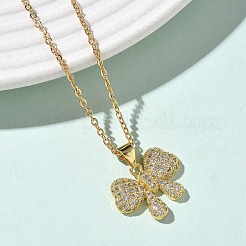 Brass Micro Pave Clear Cubic Zirconia Bowknot Pendant 304 Stainless Steel Chain Necklaces for Women&nbsp;NJEW-D341-10G