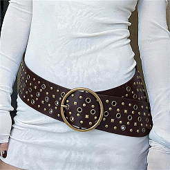Antique Bronze Alloy Rivets PU Leather Wide Waist Belts&nbsp;AJEW-WH20098-074B-02