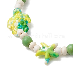 Starfish & Turtle Synthetic Turquoise Dyed Beads Stretch Bracelets for Women&nbsp;BJEW-JB11920-02
