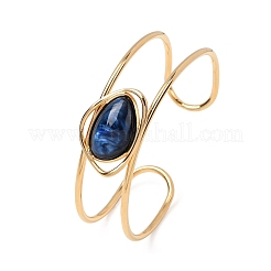 304 Stainless Steel & Teardrop Acrylic Imitation Gemstone Bead Cuff Bangles for Women&nbsp;BJEW-T027-01B
