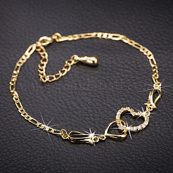 Brass Cubic Zirconia Link Chain Bracelets&nbsp;BJEW-EE0003-01G