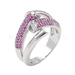 Brass Micro Pave Cubic Zirconia Cuff Open Rings for Women&nbsp;RJEW-L343-12P-02