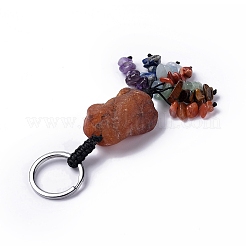 Natural Red Agate Nugget with Mixed Gemstone Chips Tassel Keychains&nbsp;KEYC-P012-02P-02