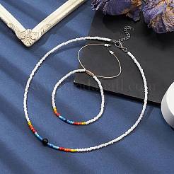 Glass Seed Beaded Necklace & Braided Beaded Bracelet&nbsp;SJEW-JS01283-01