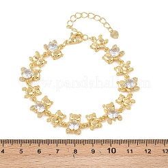 Bear Brass Micro Pave Cubic Zirconia Link Chain Bracelets for Women&nbsp;BJEW-K248-05G-01