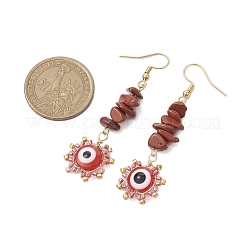Evil Eye Natural Red Jasper Chip & Seed Beads Dangle Earrings&nbsp;EJEW-MZ00166-03