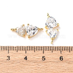 Brass Pave Clear Cubic Zirconia Double Heart Connector Charms&nbsp;KK-P308-74G
