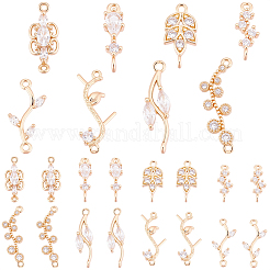 32Pcs 8 Styles Brass Micro Pave Clear Cubic Zirconia Links Connectors&nbsp;KK-BBC0025-99