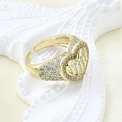 Brass Micro Pave Clear Cubic Zirconia Cuff Rings for Women&nbsp;RJEW-G347-01G