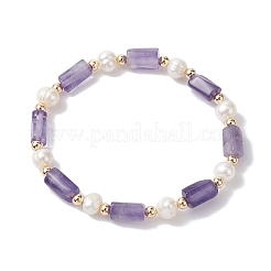 Column Natural Mixed Gemstone & Pearl Beaded Stretch Bracelet&nbsp;BJEW-JB10068