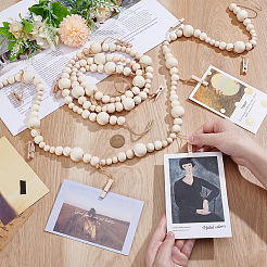 Wooden Beaded Wall Hanging Photo Display with Wooden Clip for Home Decorations&nbsp;DJEW-WH0036-152
