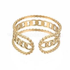 304 Stainless Steel Curb Chain Open Cuff Ring&nbsp;LS-RJEW-T023-58G