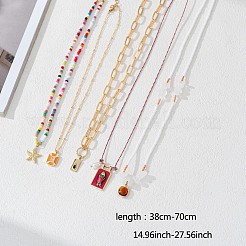 5Pcs Brass & Glass Seed Beaded & Cubic Zirconia Enamel Pendant Necklaces&nbsp;FS-WG6EEED-01