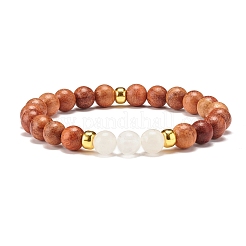 4Pcs 4 Style Natural Quartz Crystal & Lava Rock & Wood Round Beaded Stretch Bracelets Set with Heart&nbsp;BJEW-JB07623