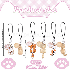15Pcs Alloy Enamel Mobile Straps. Cat Shape&nbsp;HJEW-PH02117