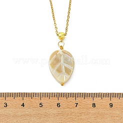 Natural Freshwater Shell Carved Leaf Pendant 304 Stainless Steel Cable Chain Necklaces for Women&nbsp;NJEW-JN06156
